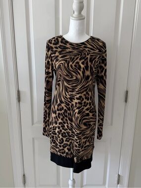 Michael Kors Brown and Black Animal Print Long Sleeve Dress